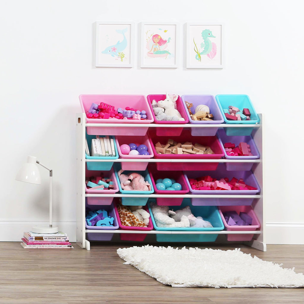 Forever Supersized Extra Large White and Pink 16-Bin Toy Organizer