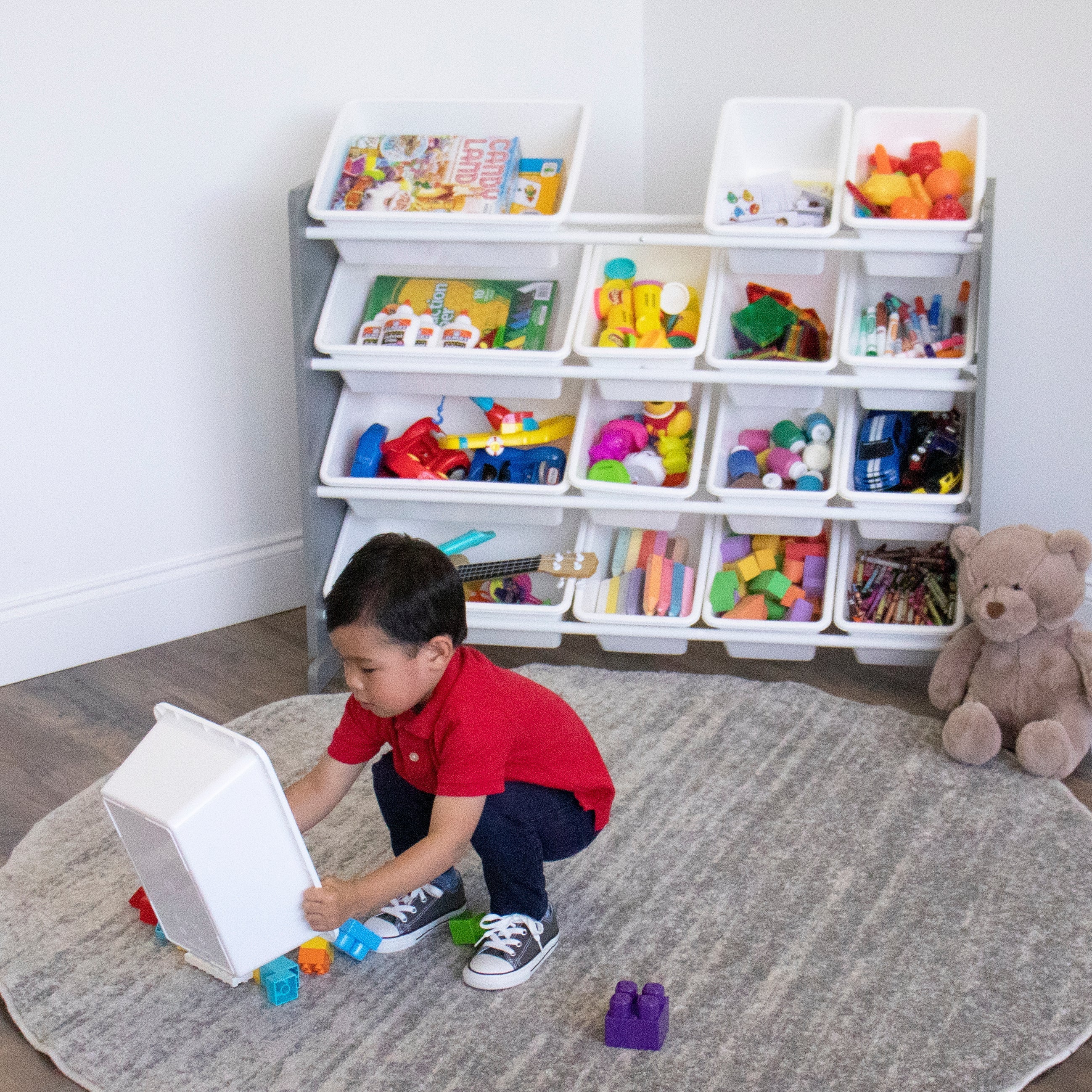 Supersized Grey and White 16-Bin Toy Organizer