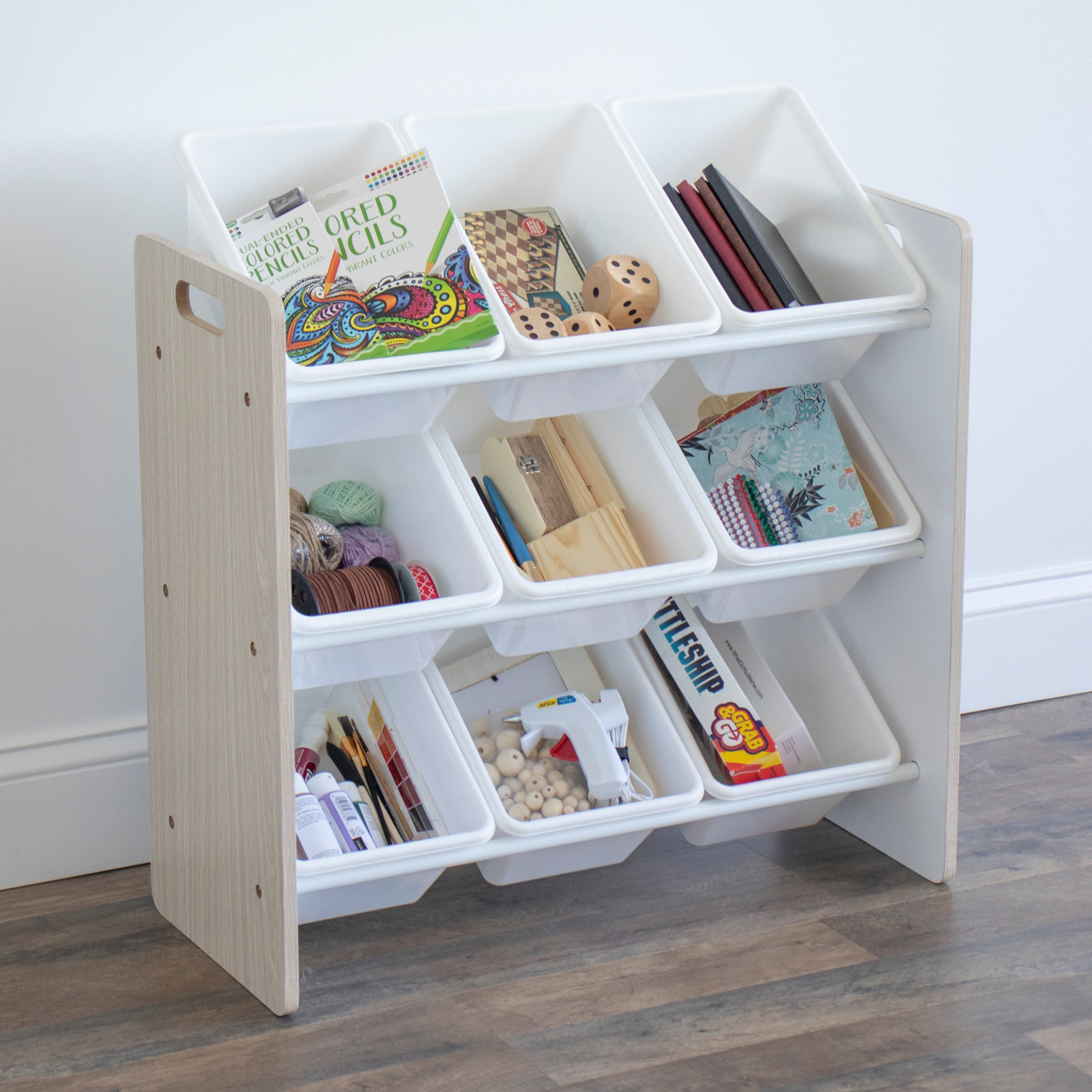 Hampton Sandwashed Toy Storage Organizer with 9 Plastic Storage Bins