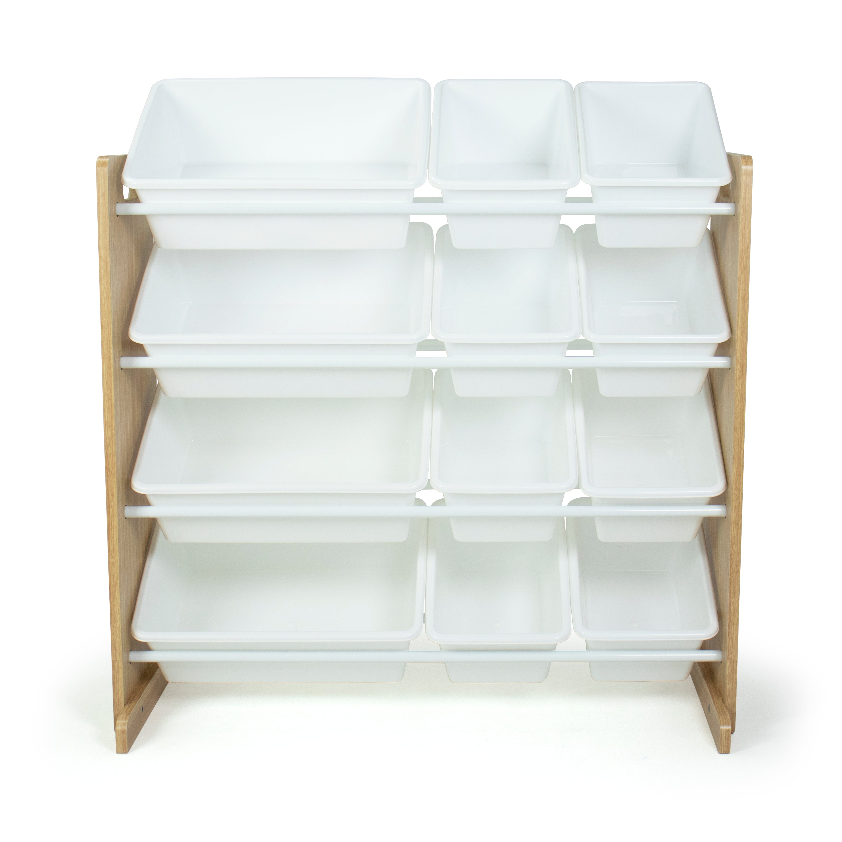 Humble Crew Journey Toy Storage Organizer with 12 Storage Bins, Natural Wood/White Bins