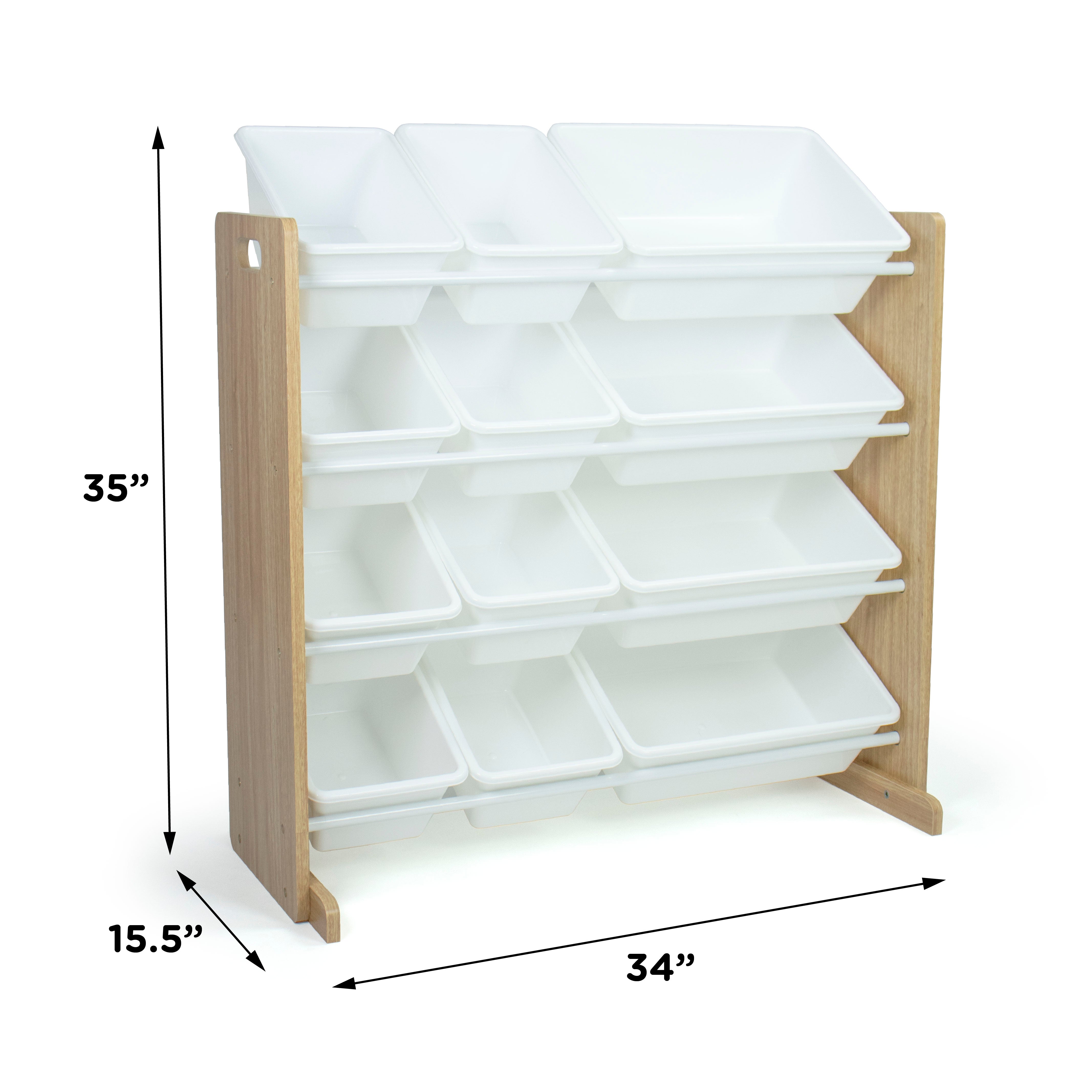 Humble Crew Journey Toy Storage Organizer with 12 Storage Bins, Natural Wood/White Bins