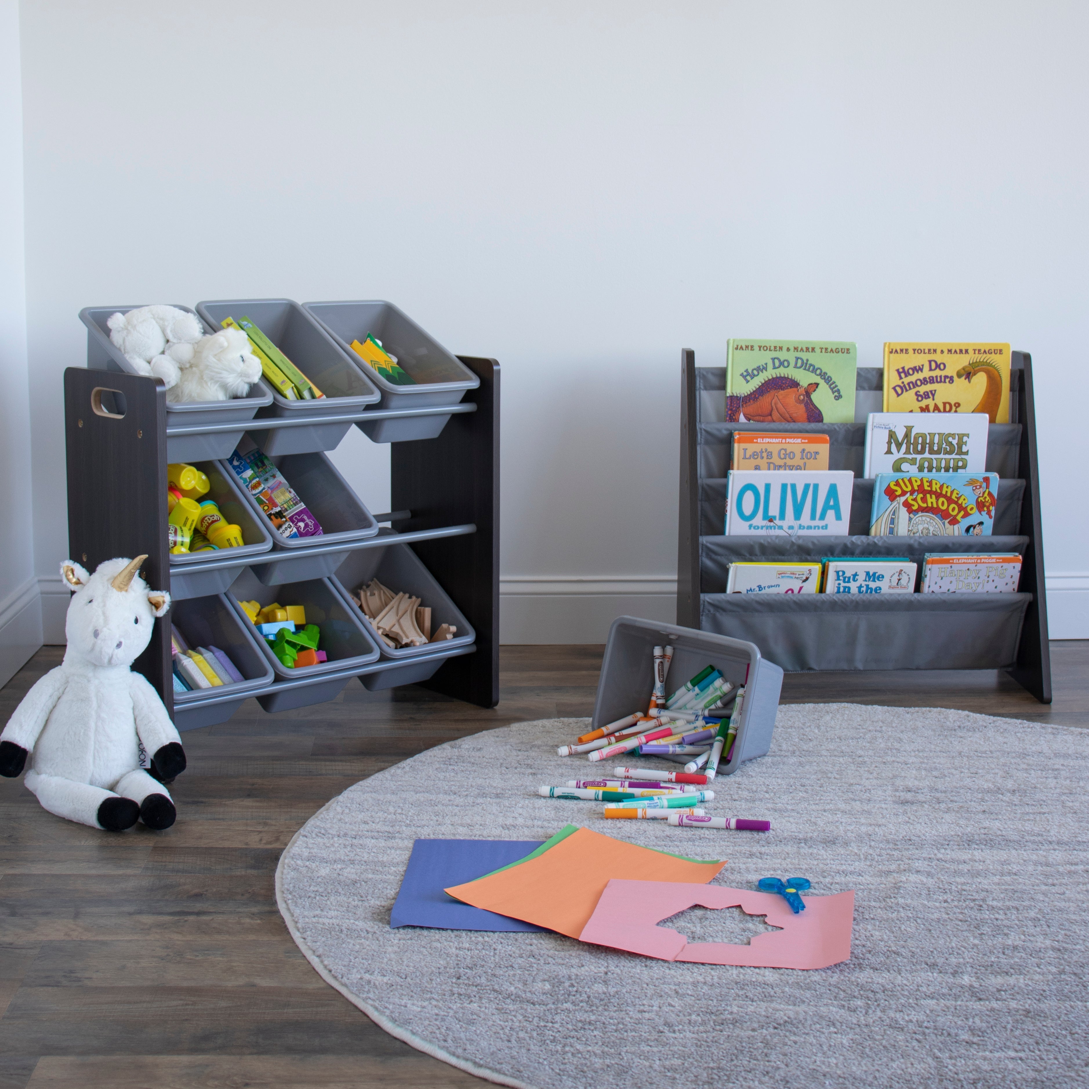 Sumatra Toy Storage Organizer with 9 Storage Bins, Espresso/Grey