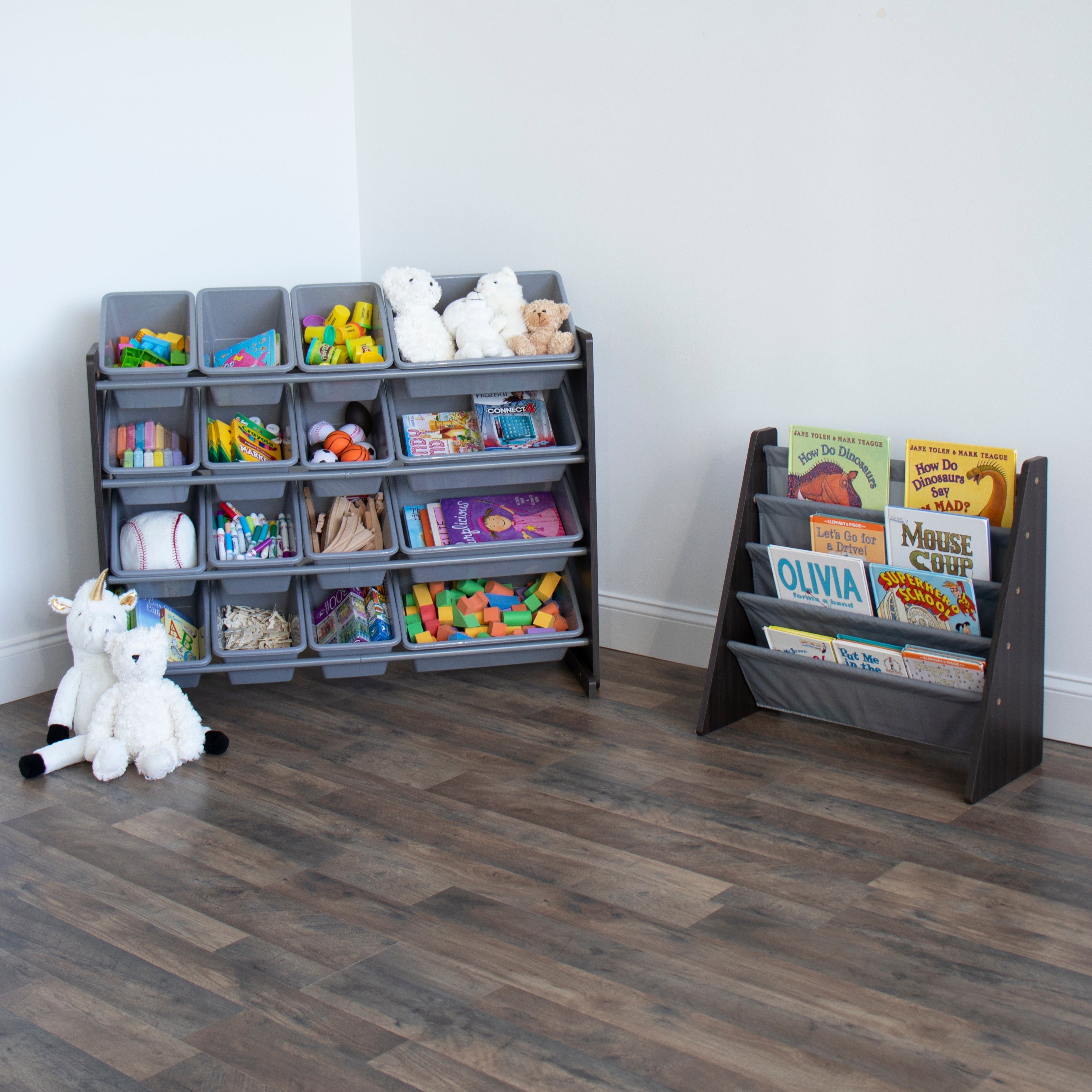 Sumatra Kids Bookshelf 4 Tier Bookrack Organizer, Espresso/Grey