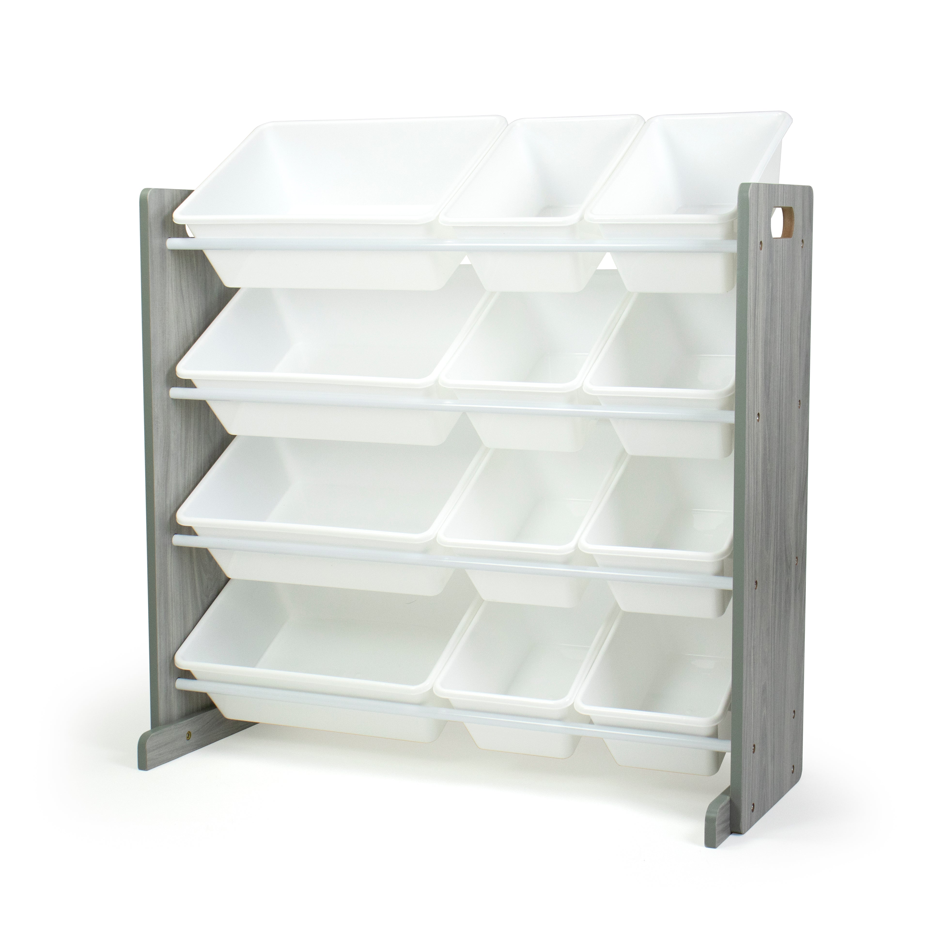 Slate Toy Storage Organizer with 12 Storage Bins, Grey Wood Grain/White