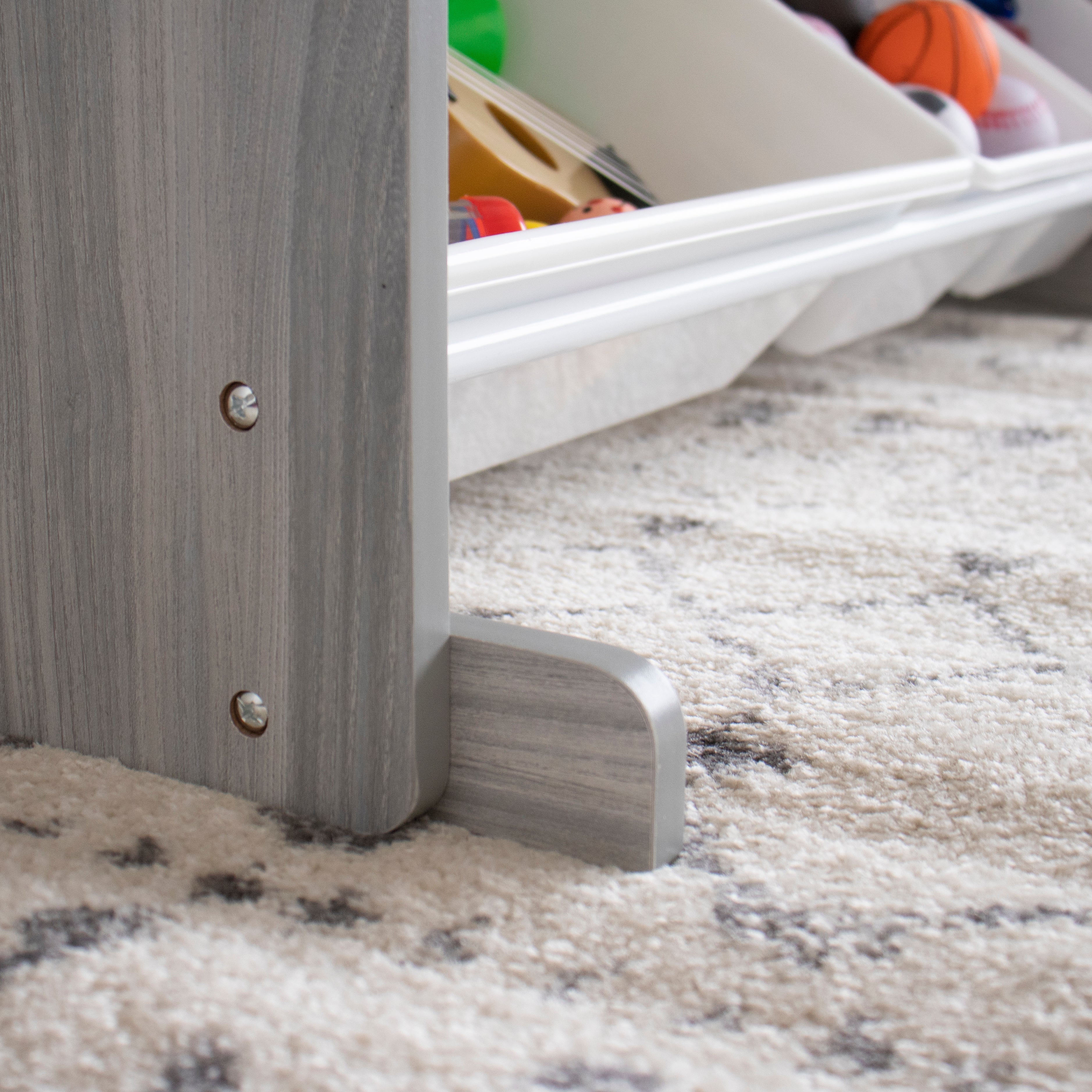 Slate Toy Storage Organizer with 12 Storage Bins, Grey Wood Grain/White