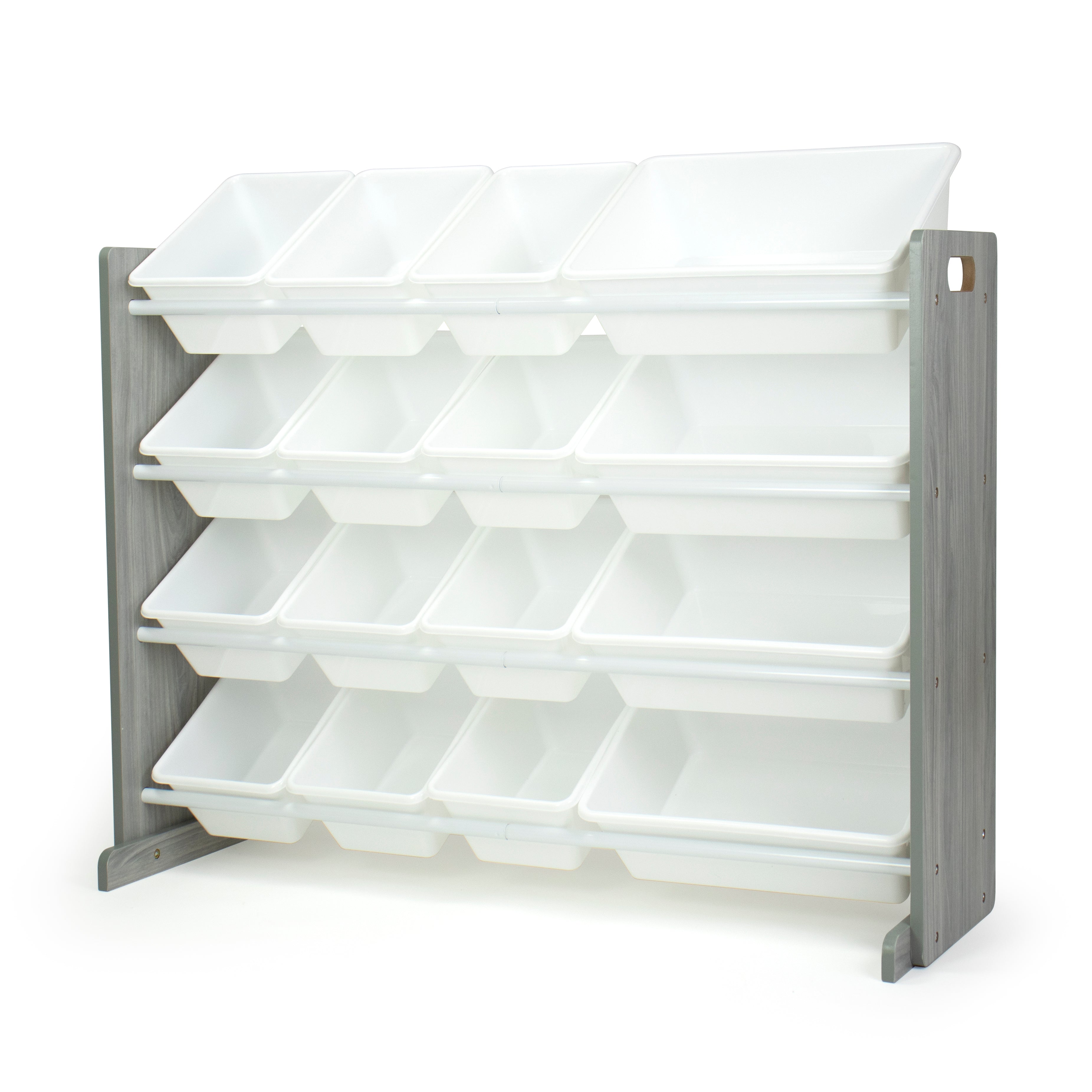 Slate Super Sized Toy Storage Organizer with 16 Storage Bins, Grey Wood Grain/White