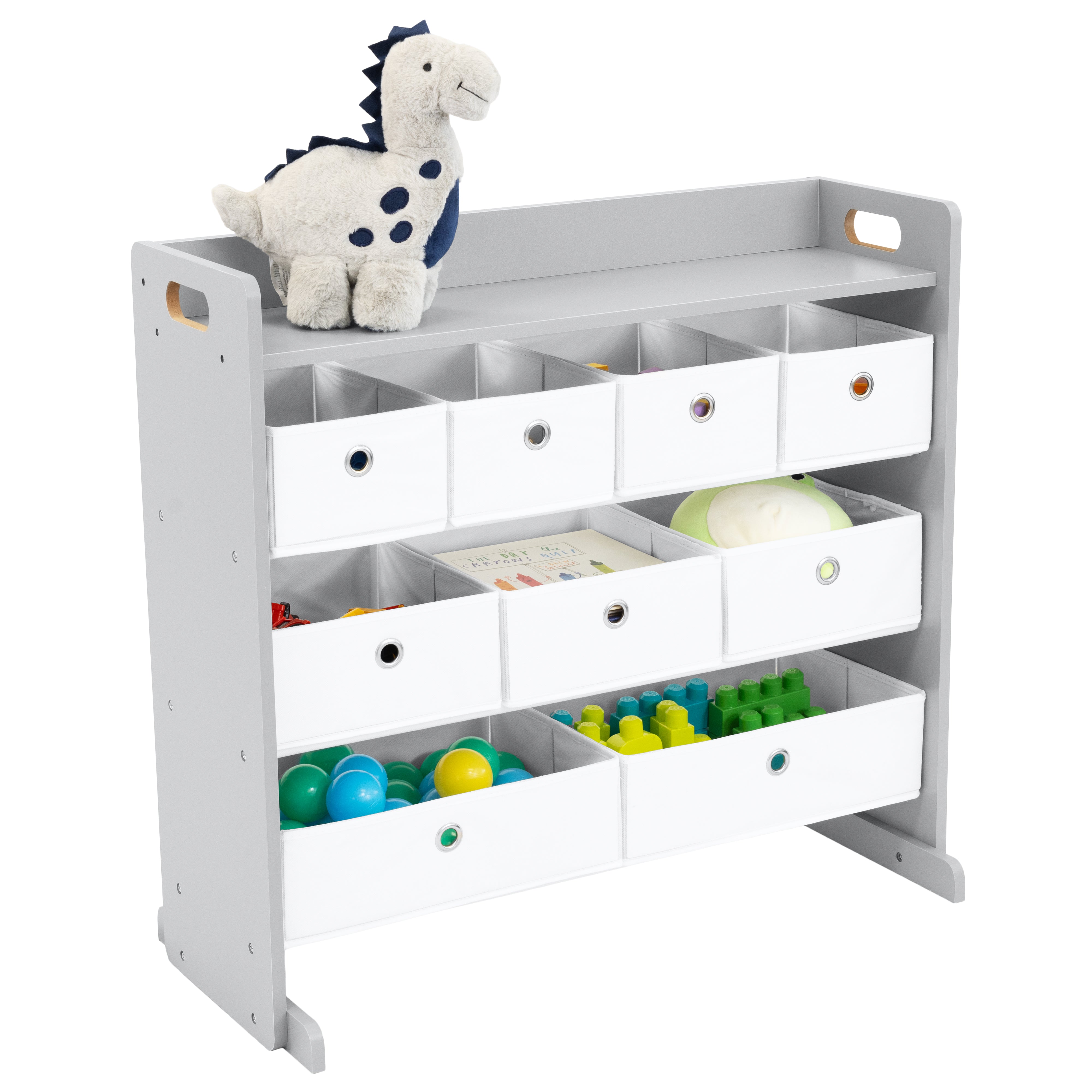 Humble Crew Inspire Kids Toy Storage Organizer with Shelf and 5 Collapsible Fabric Storage Bins, Grey/White