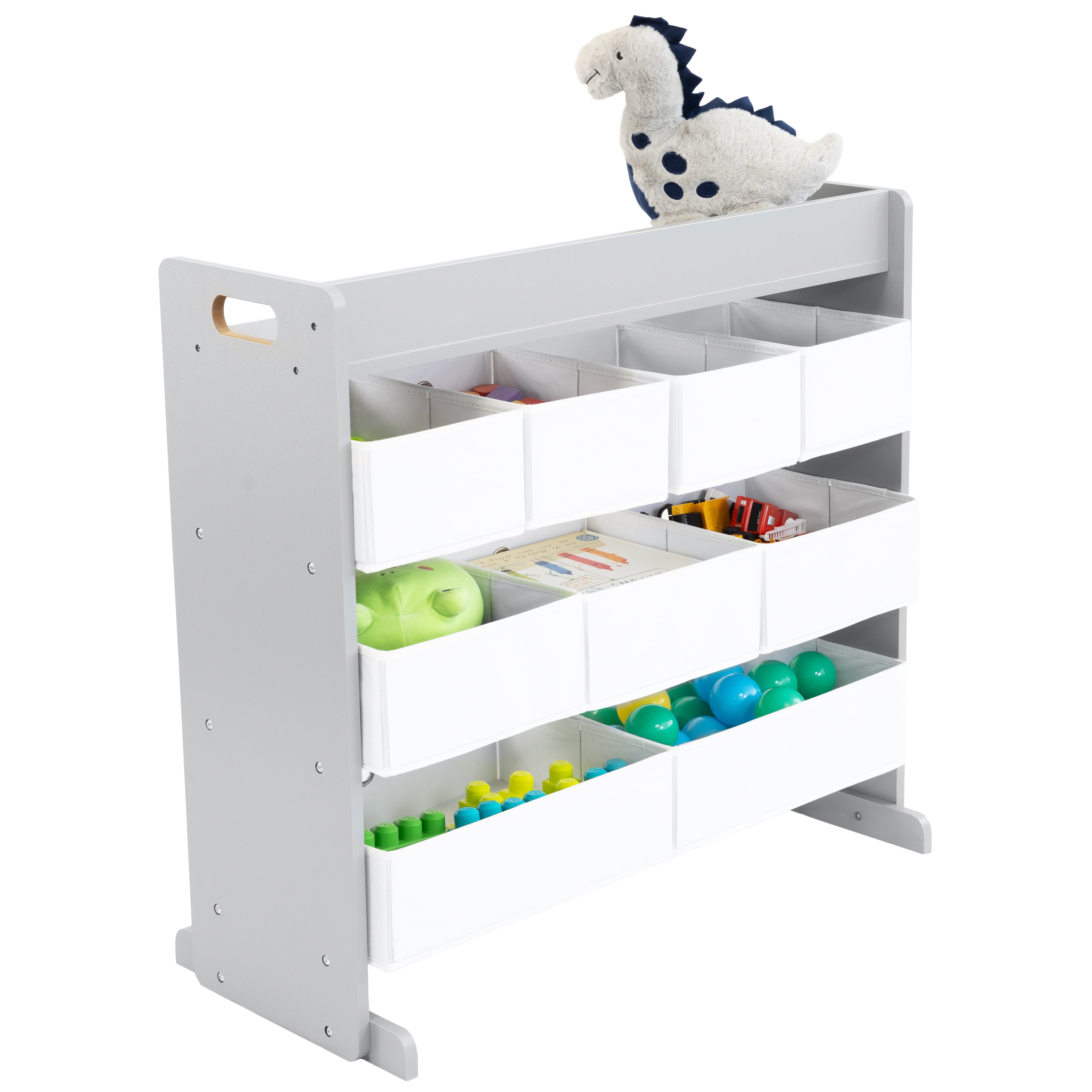 Humble Crew Inspire Kids Toy Storage Organizer with Shelf and 5 Collapsible Fabric Storage Bins, Grey/White