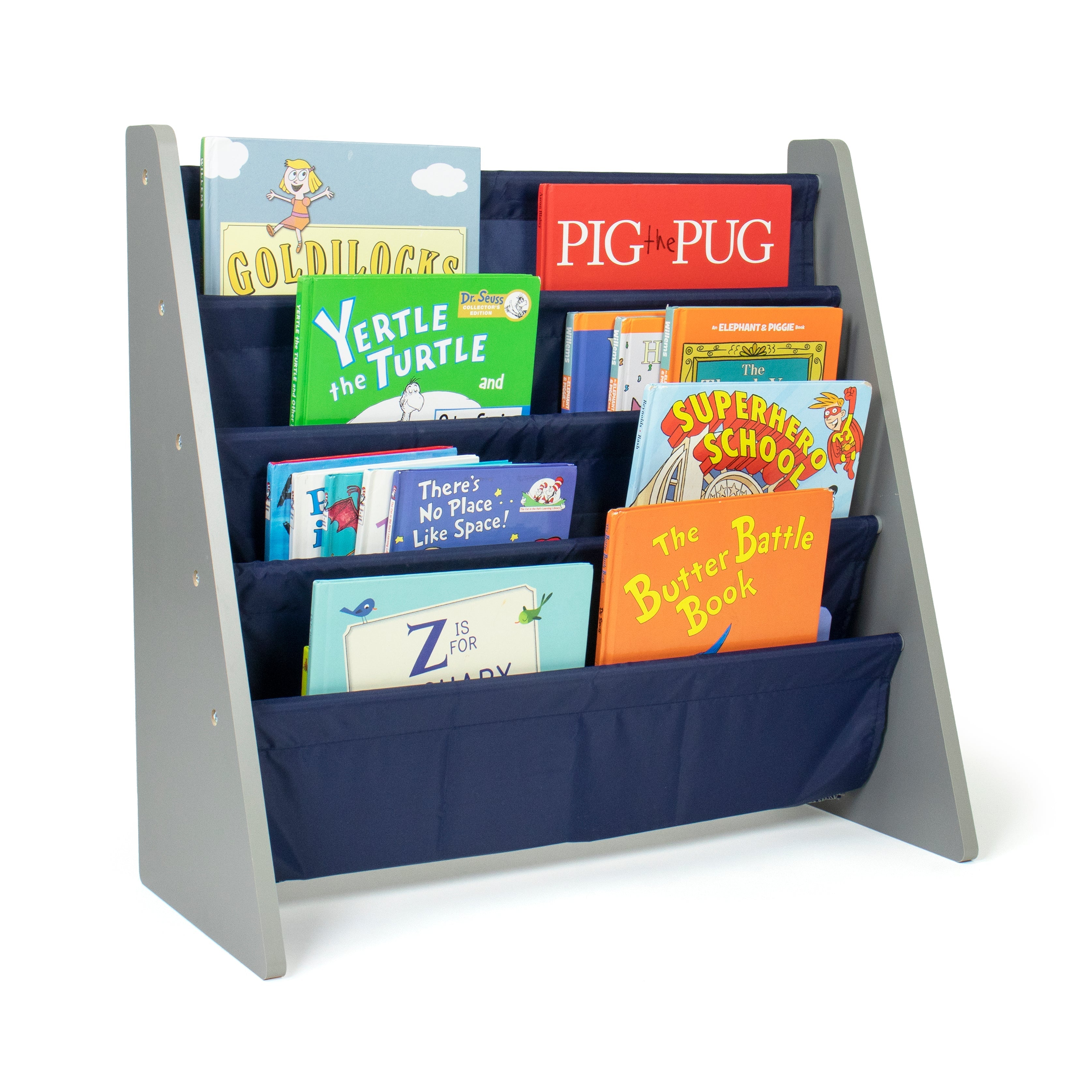 Kids Bookshelf 4 Tier Book Organizer, Navy/Grey
