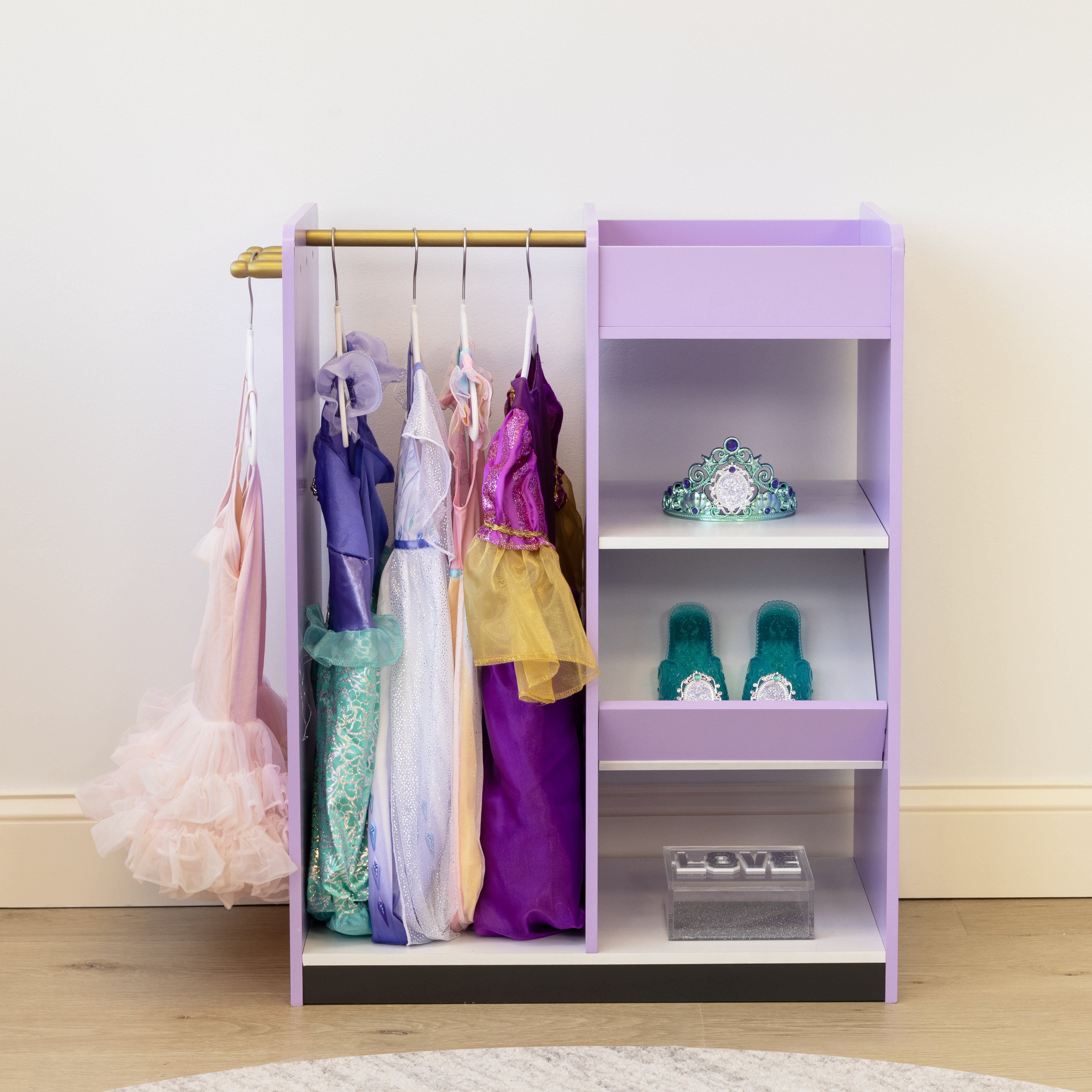 Humble Crew Violet Toddler Dress Up Storage with Mirror, Costume Closet, Purple/White