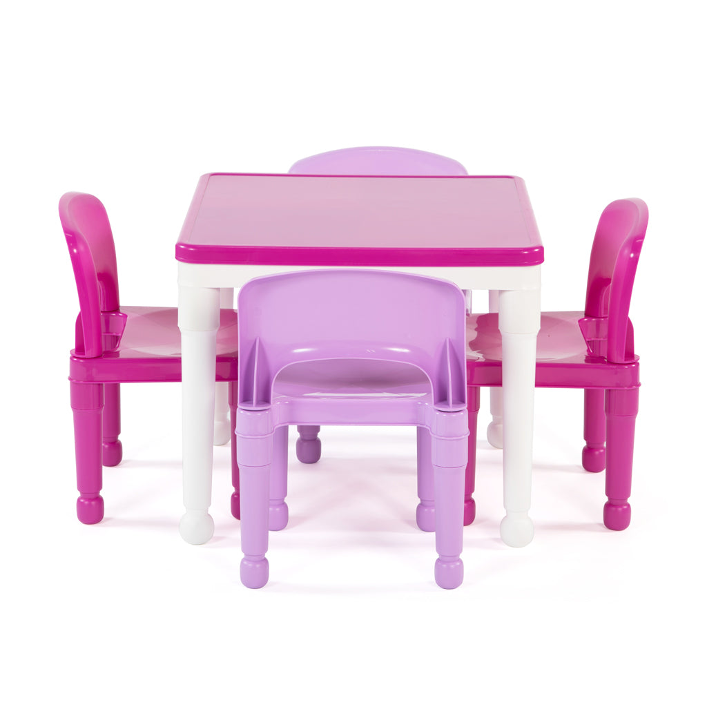 Square Construction Table & 4 Chairs Set, Pink/Purple