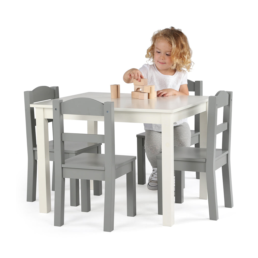 Springfield White Wood Kids Table & 4 Grey Chairs
