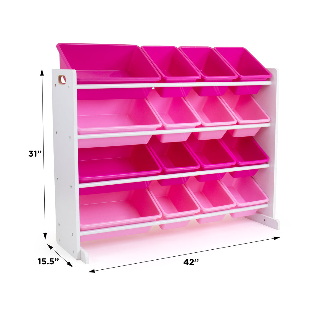 Molly Supersized Extra Large White and Pink 16-Bin Toy Organizer