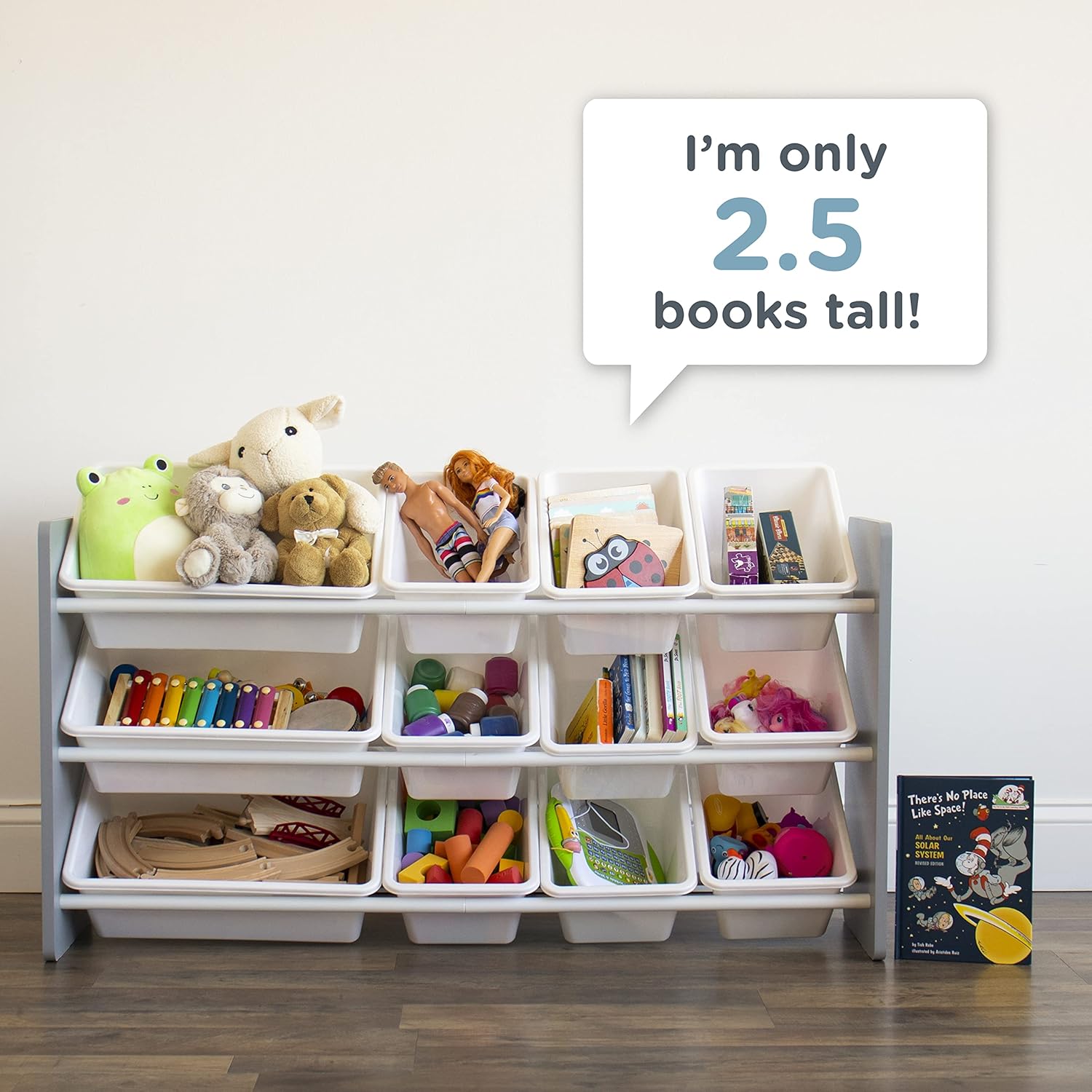 Humble Crew Inspire Made For Me Kids Toy Storage Organizer with 12 Storage Bins, Grey/White