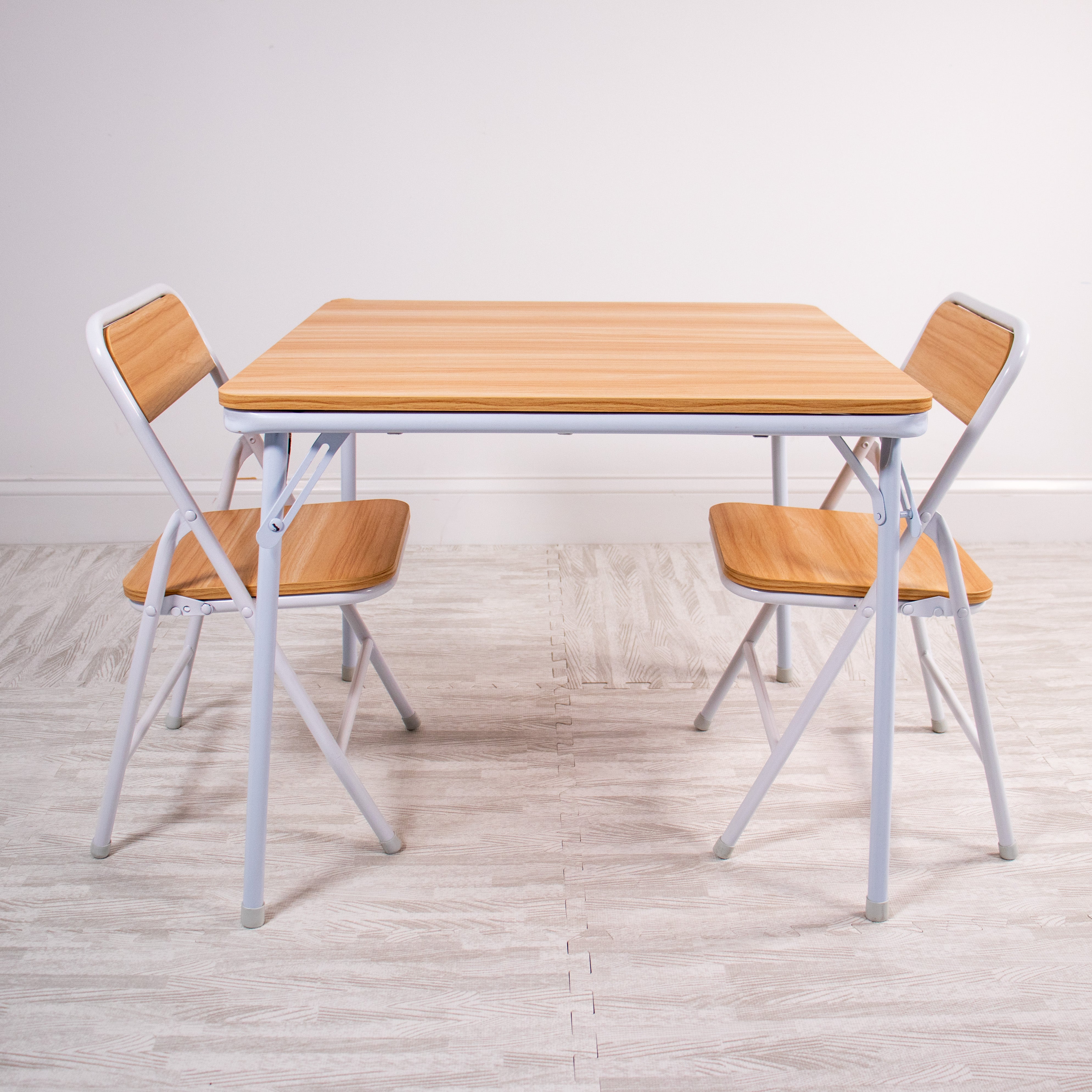 Humble Crew Journey Toddler Wood Folding Table & 2 Chairs Set, Natural/White