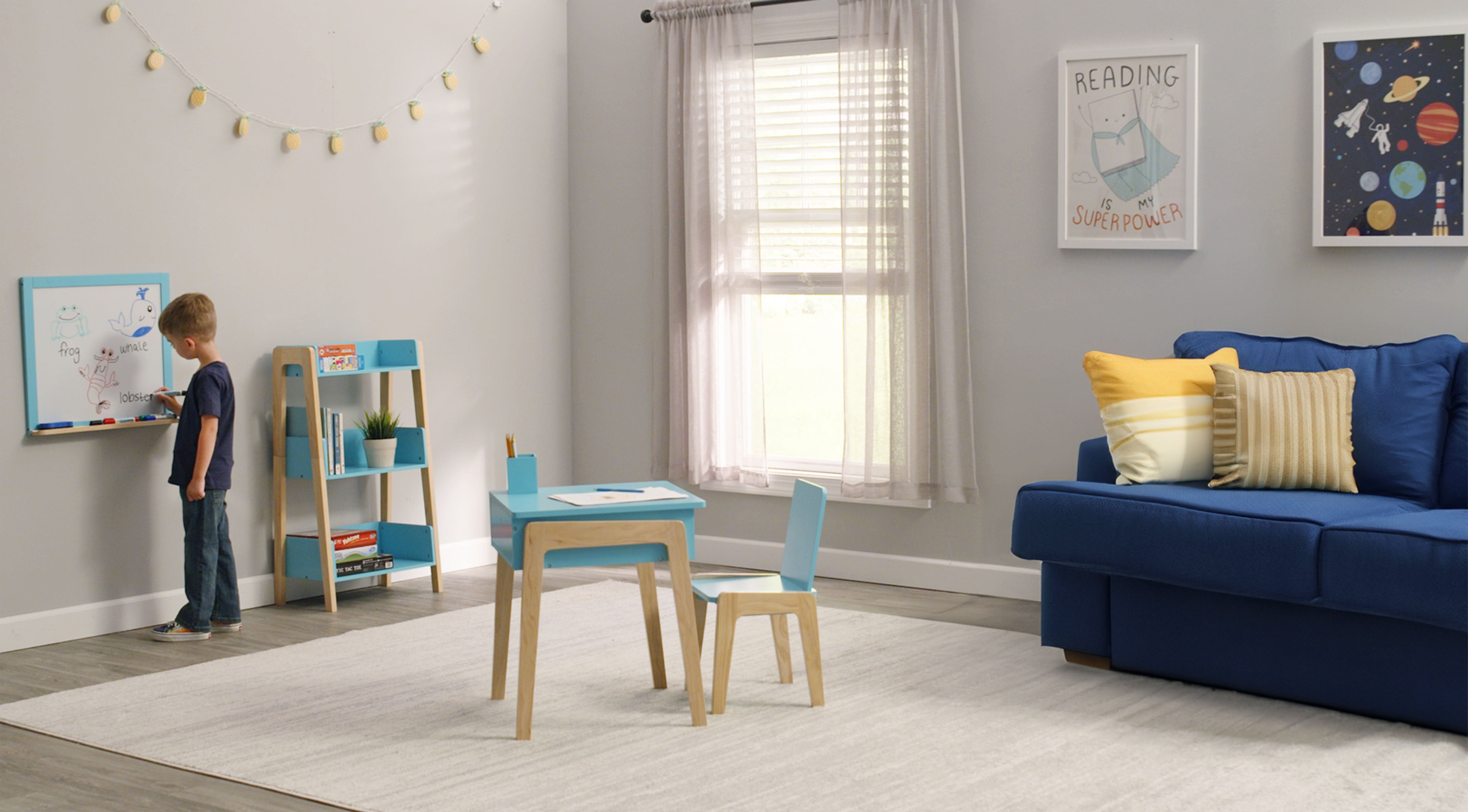 Humble Crew Kids Desk and Chair Set with 3-Shelf Bookcase, Dry-Erase Whiteboard, Markers, and Eraser – Study & Play Station for Toddlers and Preschoolers