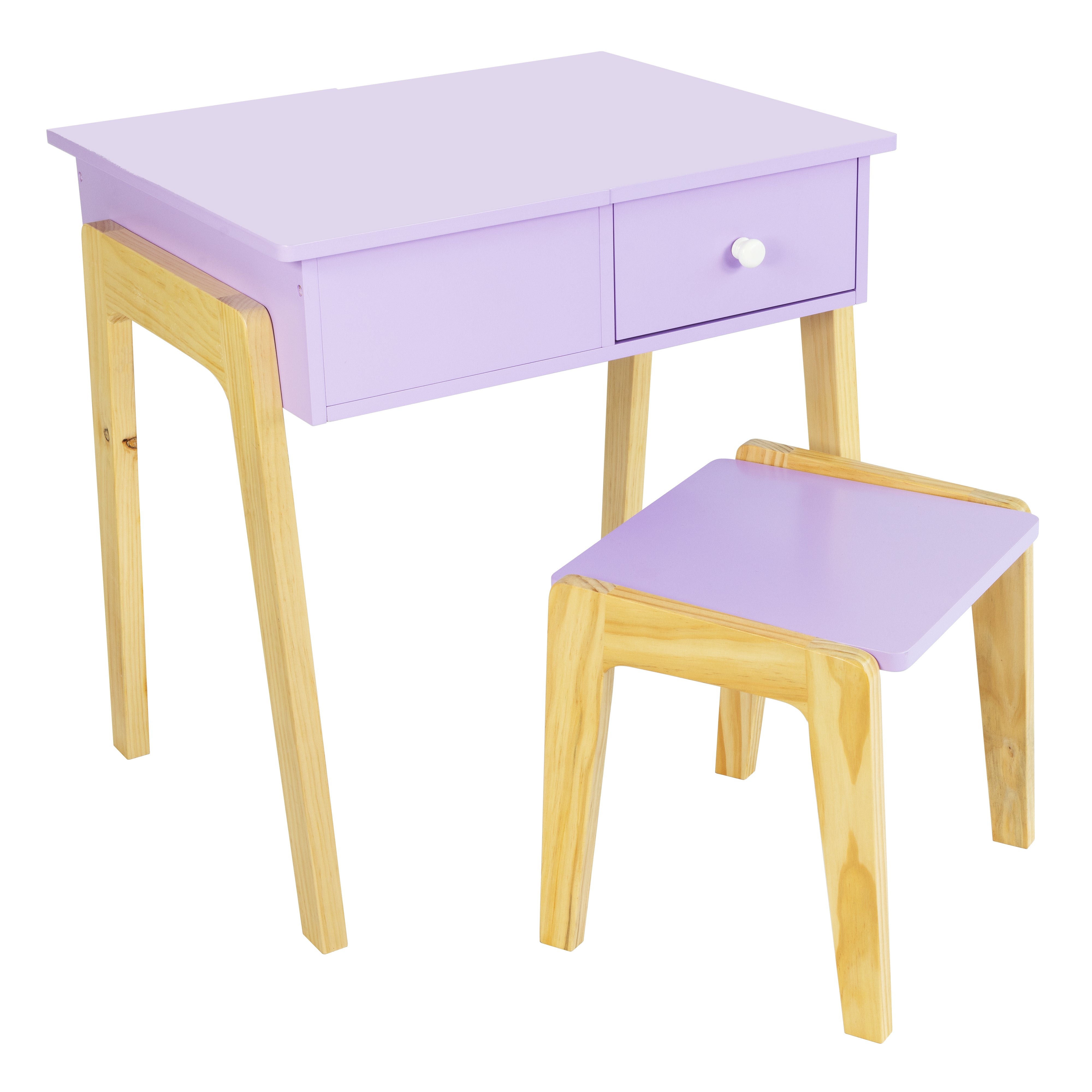 Humble Crew Kids Wooden Vanity Table & Stool with Mirror, Hanging Shelf, and Dress-Up Accessories – Pretend Play Makeup Station for Toddlers & Preschoolers