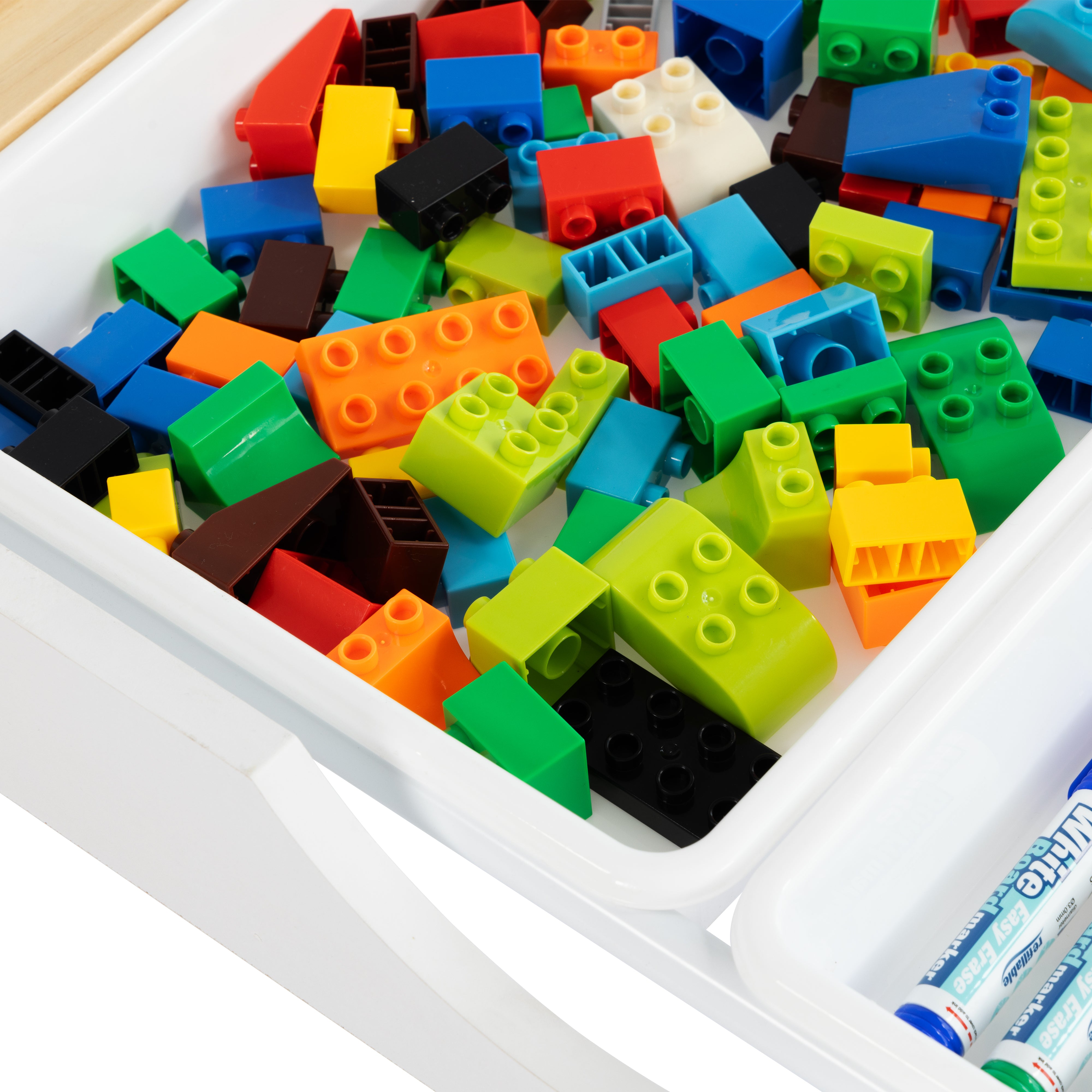 Humble Crew Kids 3-in-1 Activity Table with Markers, Building Bricks & 12-Bin Toy Storage Organizer