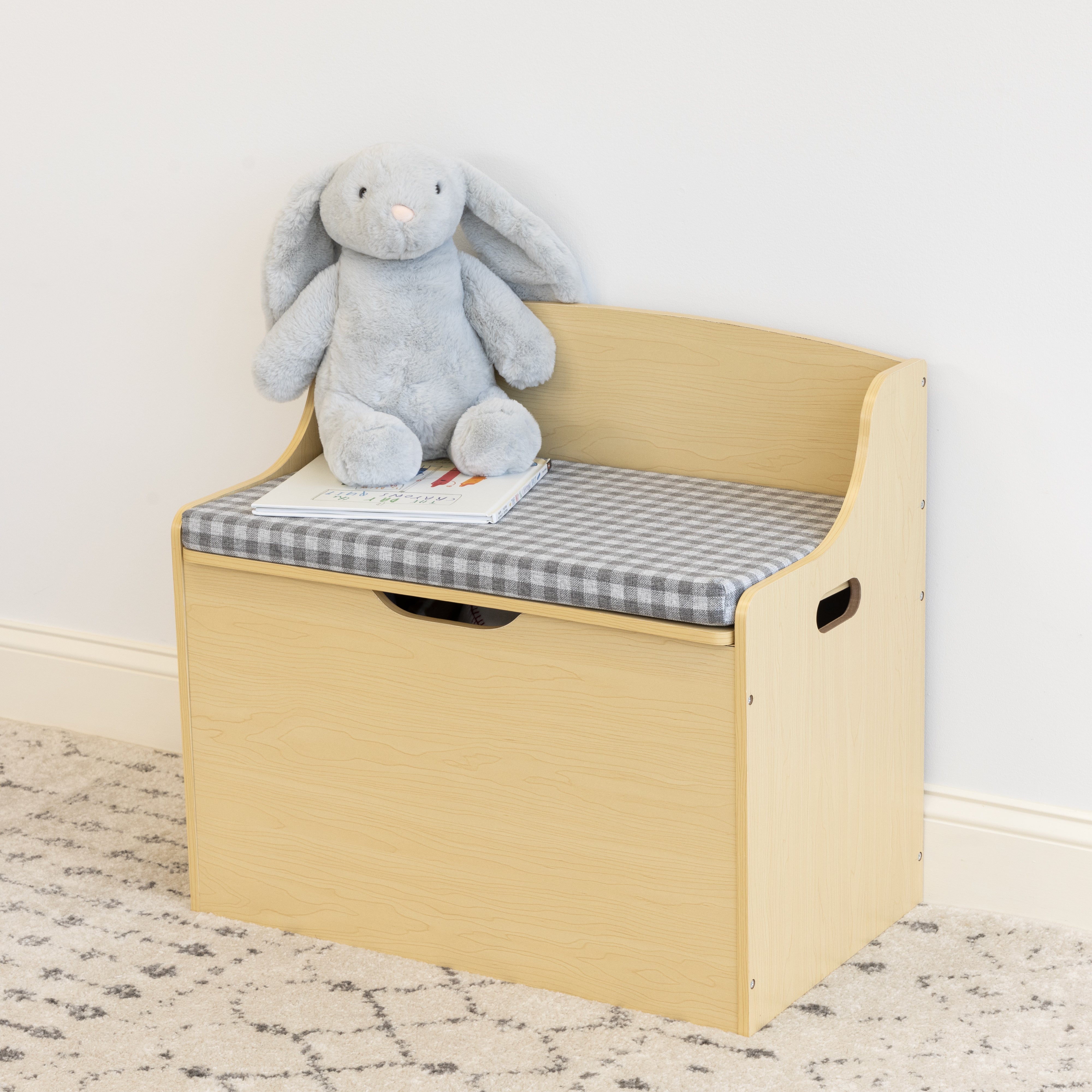 Humble Crew Jaime Hinged Toy Storage Chest with Removable Cushion, Natural/Grey