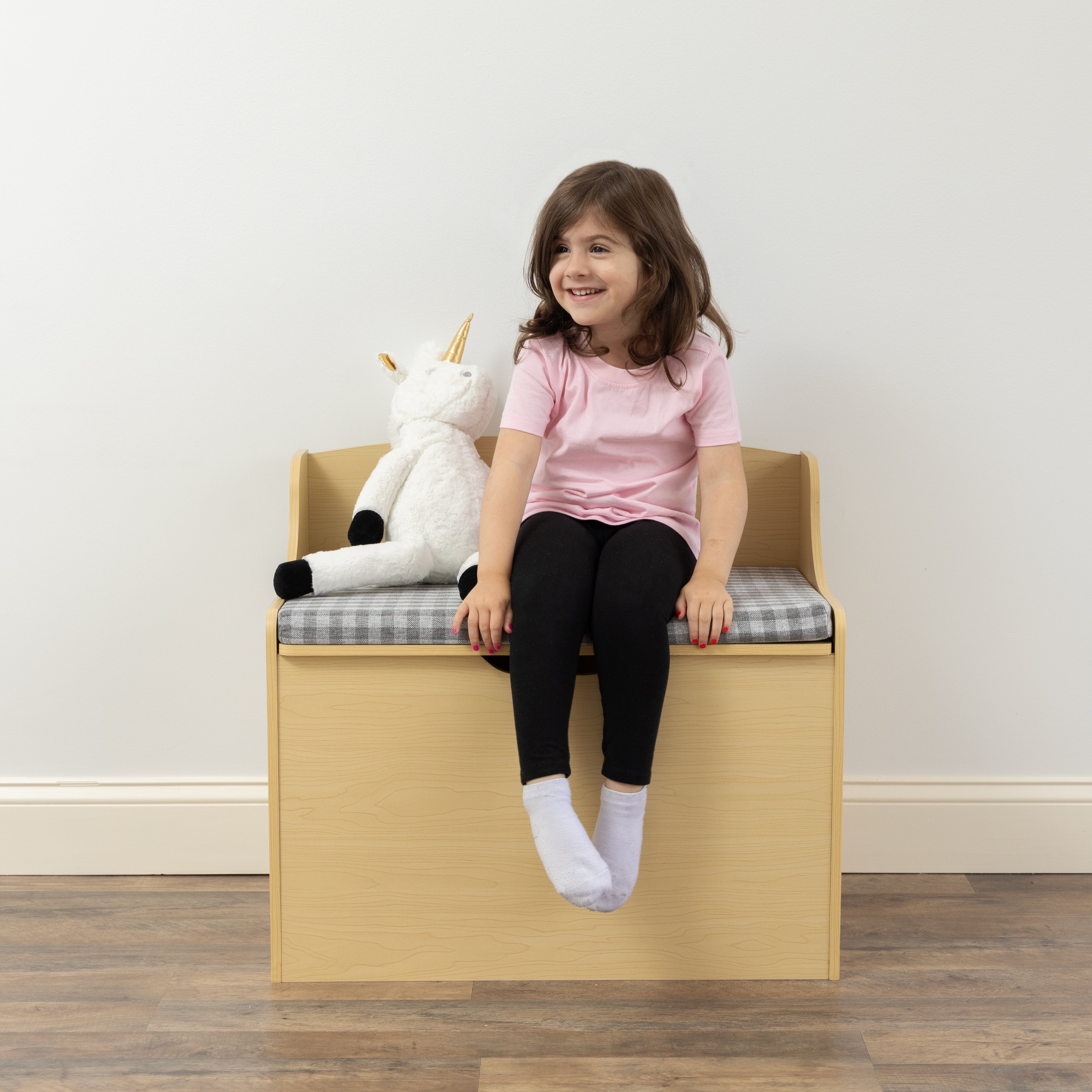 Humble Crew Jaime Hinged Toy Storage Chest with Removable Cushion, Natural/Grey