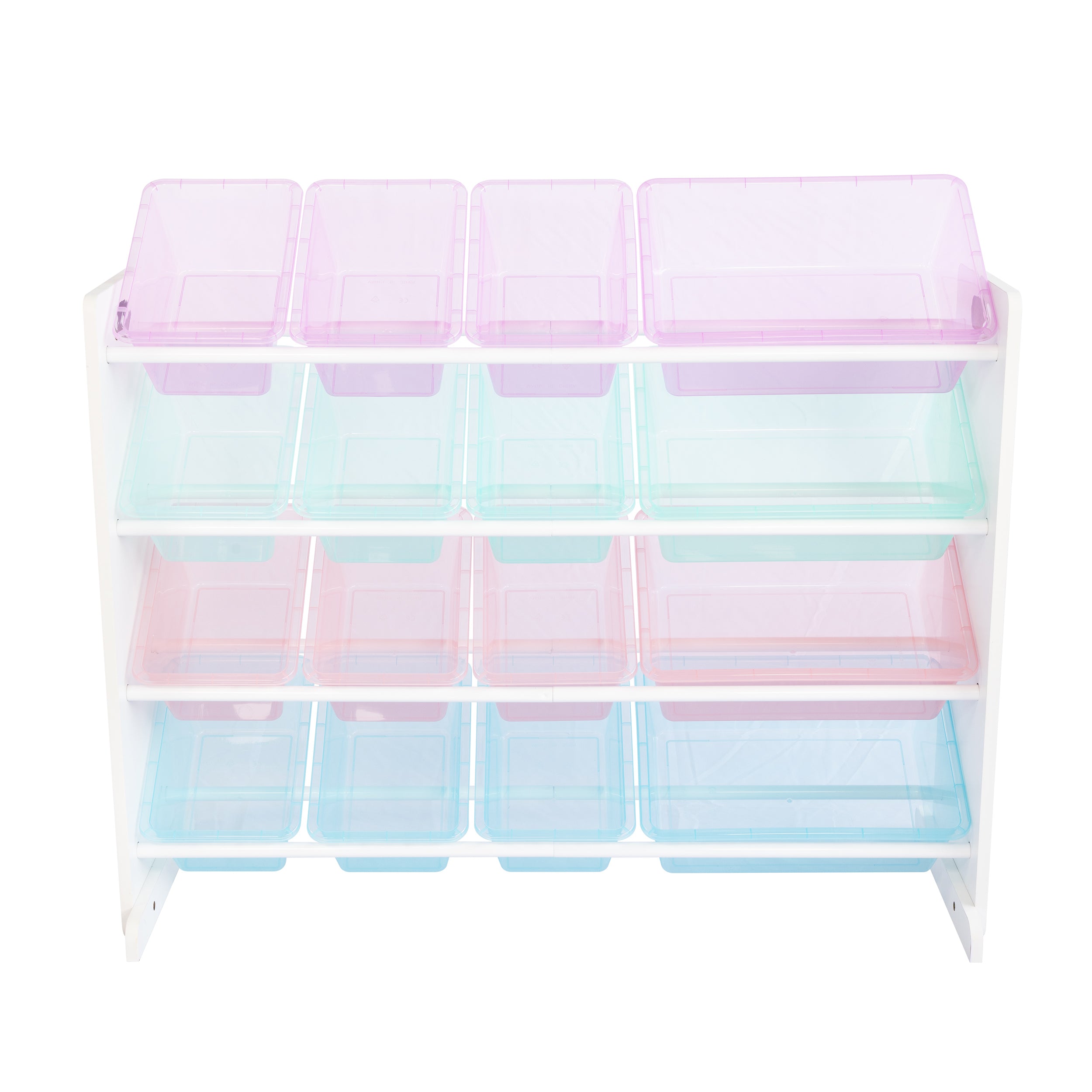 Humble Crew Unicorn Supersized Toy Storage Organizer with 16 Plastic Storage Bins, White/Purple/Pink/Blue