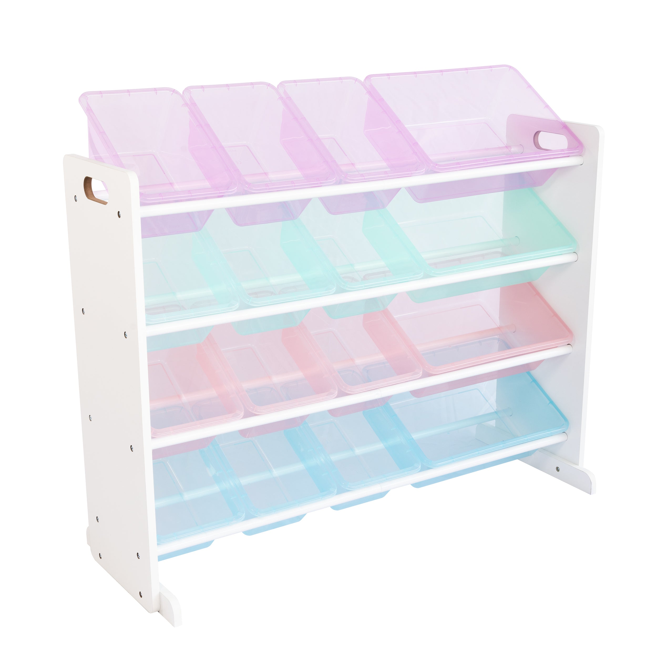 Humble Crew Unicorn Supersized Toy Storage Organizer with 16 Plastic Storage Bins, White/Purple/Pink/Blue
