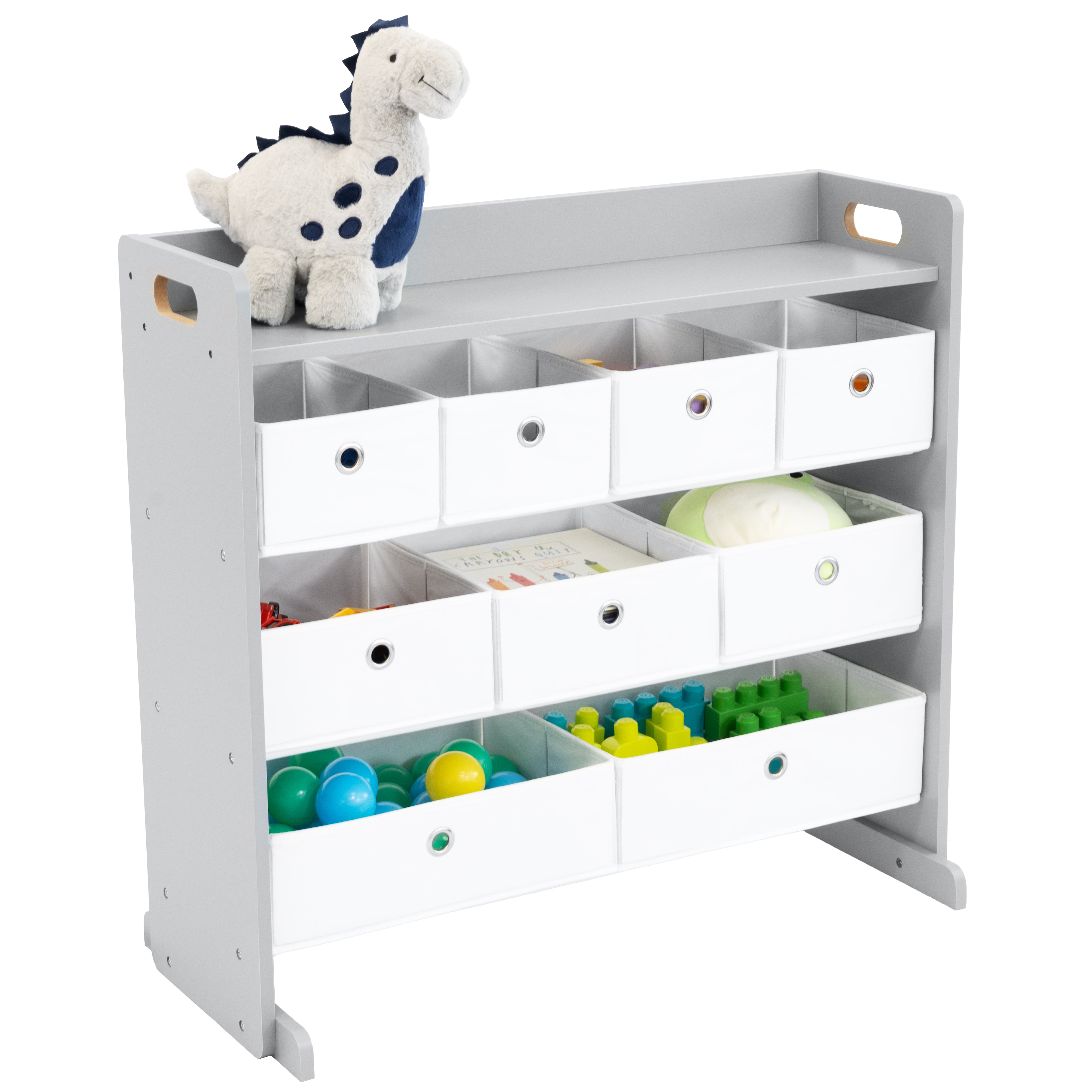 Humble Crew Inspire Kids Toy Storage Organizer with Shelf and 5 Collapsible Fabric Storage Bins, Grey/White