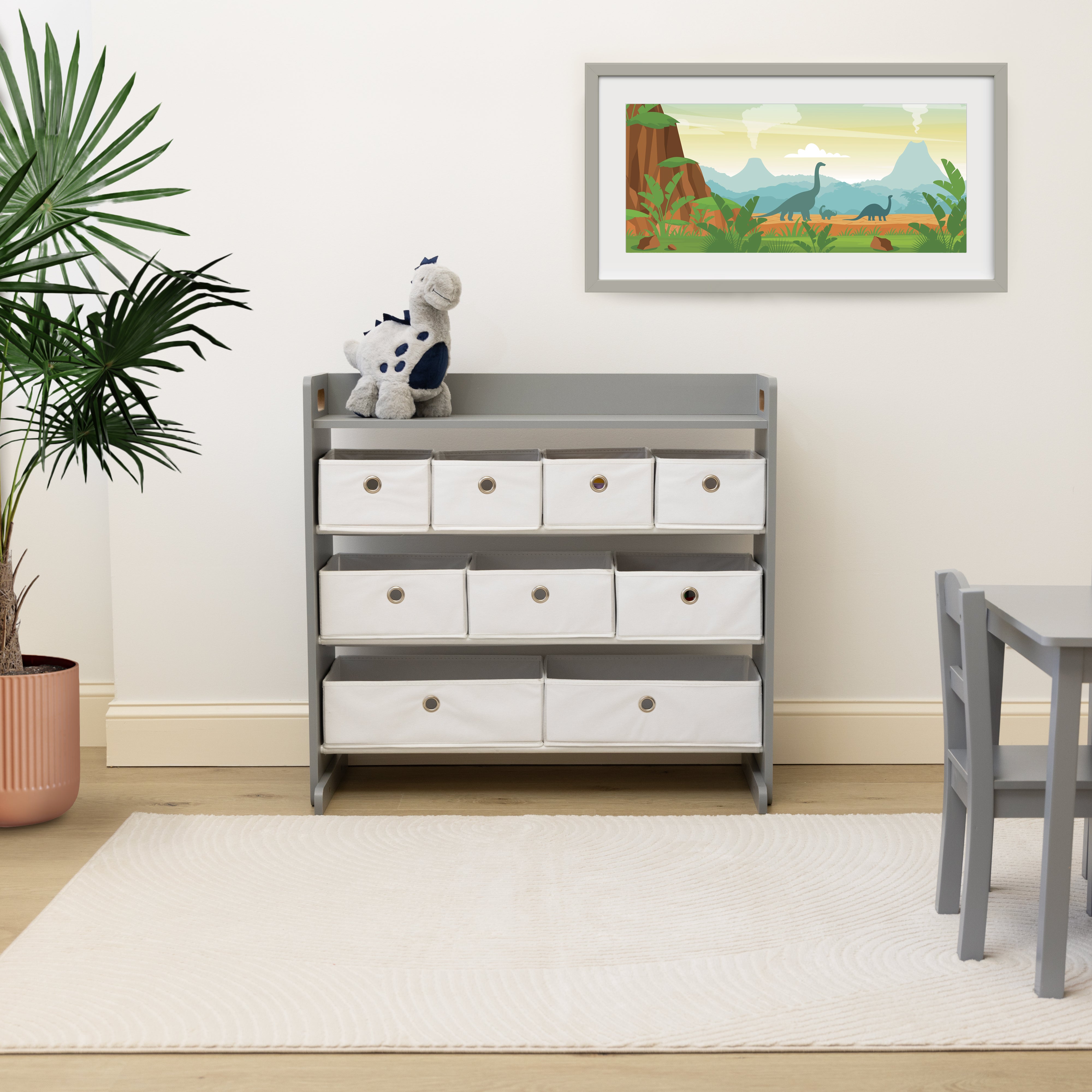 Humble Crew Inspire Kids Toy Storage Organizer with Shelf and 5 Collapsible Fabric Storage Bins, Grey/White
