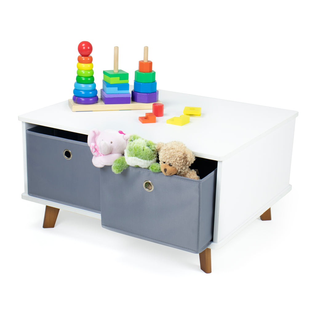 Morgan Fabric Storage Bin Mid-Century Kids Activity Table, Wood/White