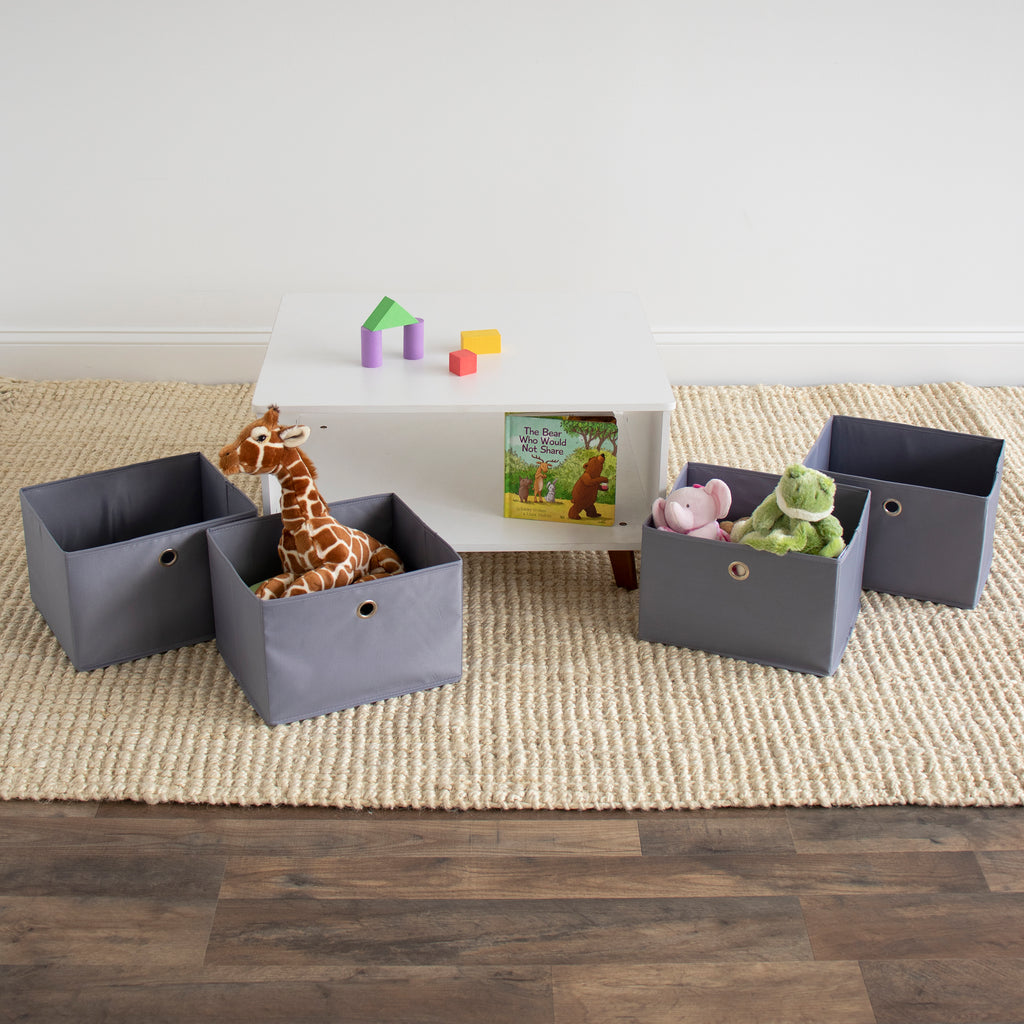 Morgan Fabric Storage Bin Mid-Century Kids Activity Table, Wood/White