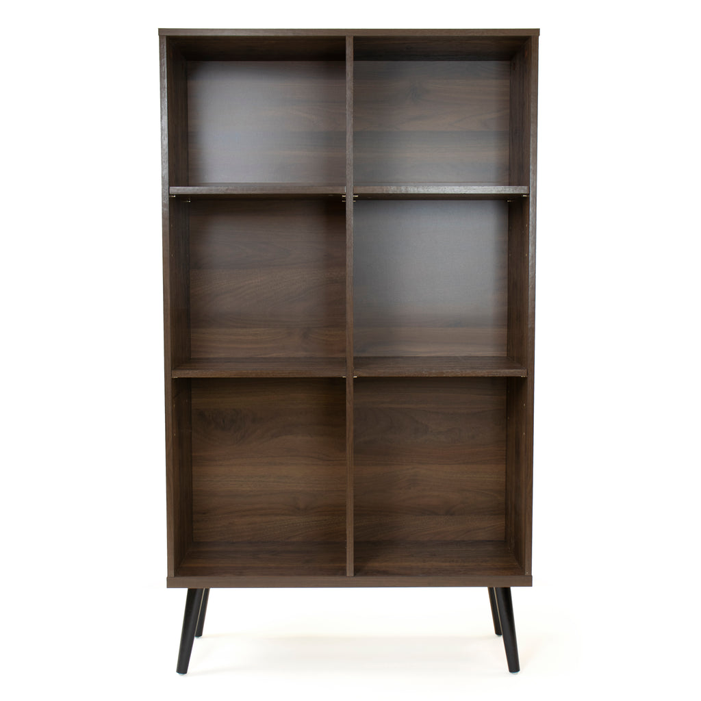 Seine Bookcase with Adjustable Shelving Storage Bookshelf, Dark Walnut/Black