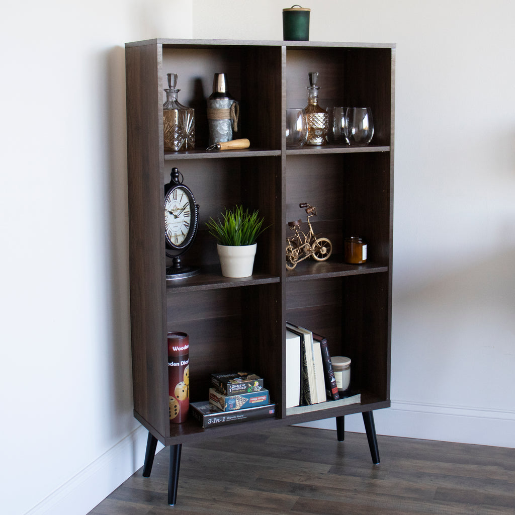 Seine Bookcase with Adjustable Shelving Storage Bookshelf, Dark Walnut/Black