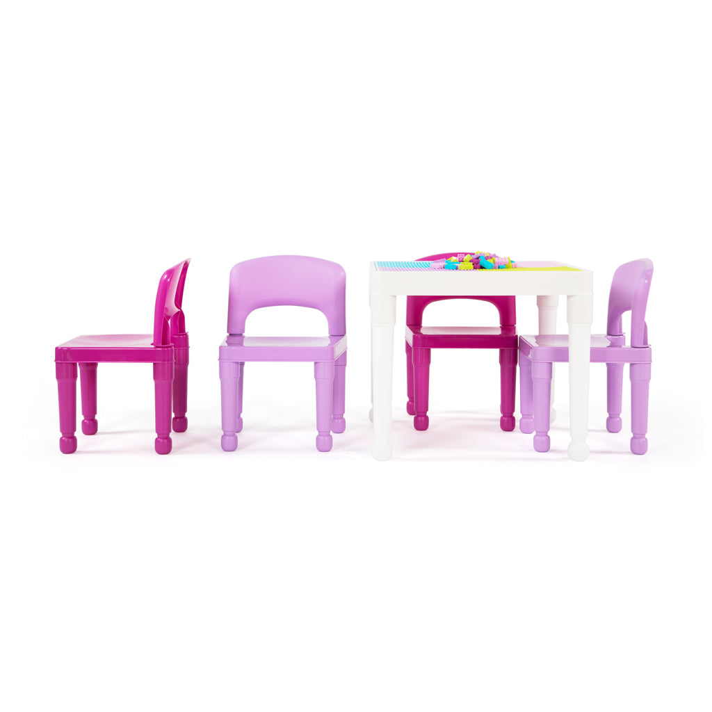 Square Construction Table & 4 Chairs Set, Pink/Purple
