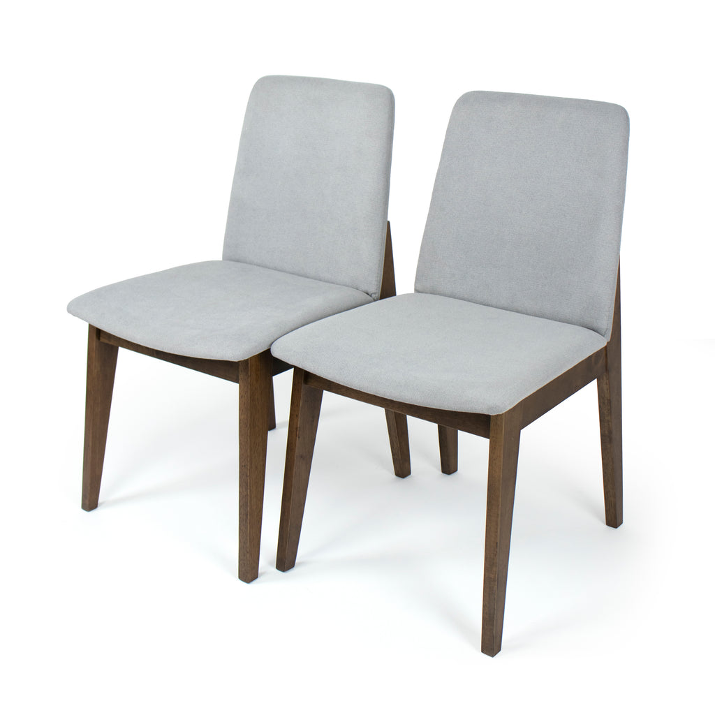 Set of 2 Dining Accent Chairs, Grey Cushion Upholstered, Wood Legs