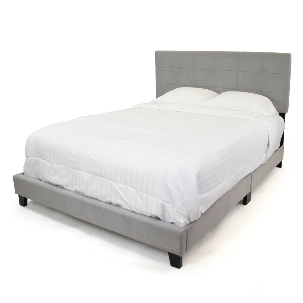 Emerson Queen Size Quilted Cushion Fabric Low Platform Bed, Grey