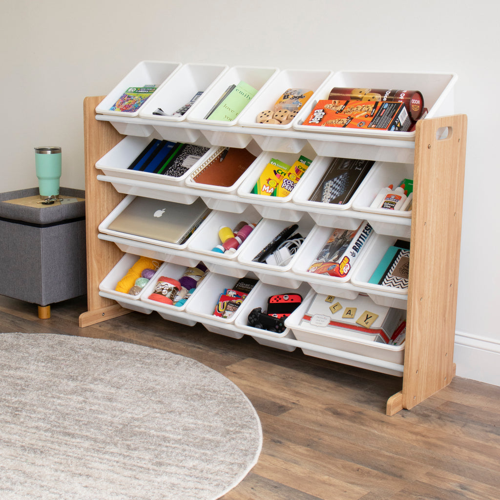Sturdis Kids Toy Storage Organizer With Bookshelf and White Bins