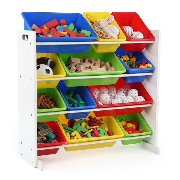 Humble Crew Children Wood and Plastic Organizer Rack with 16 Bins, Gray and  White 