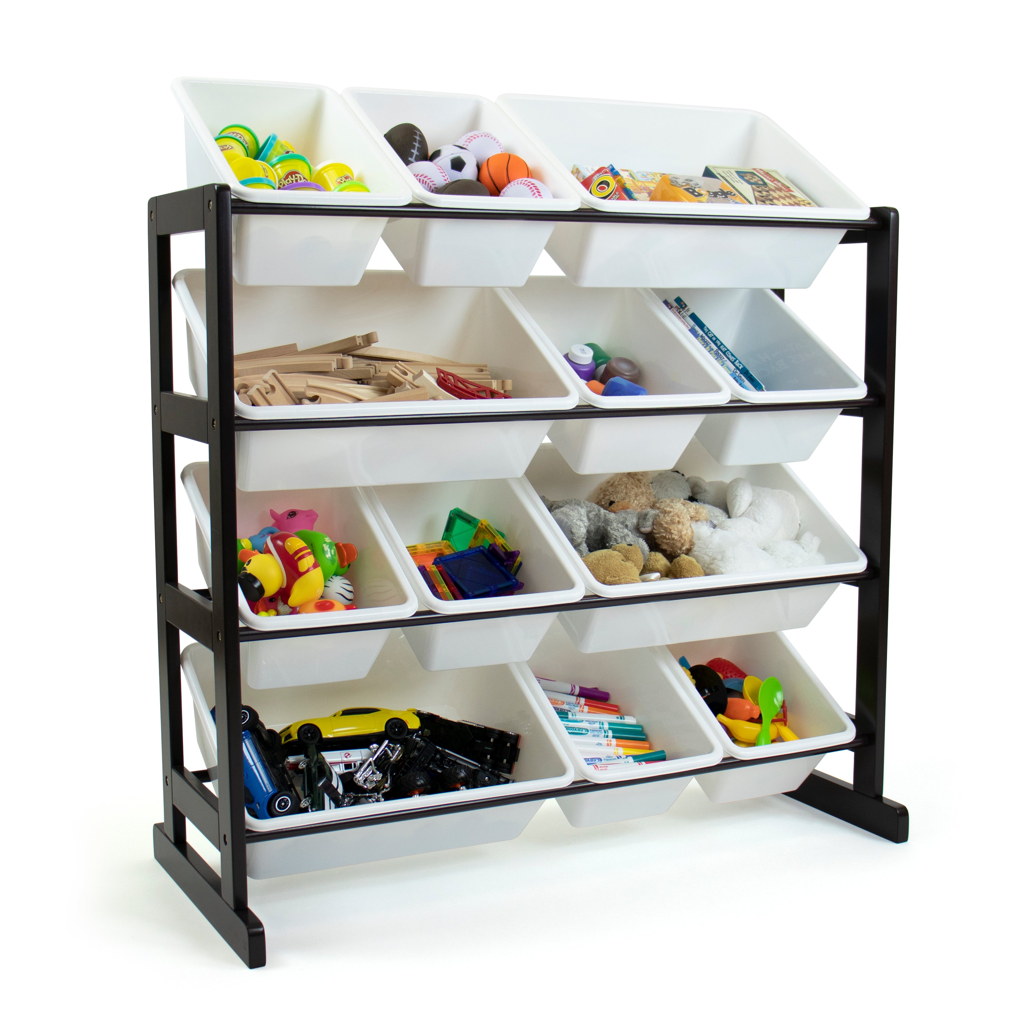 Humble Crew Espresso Ladder Toy Storage Organizer with 12 Storage Bins ...