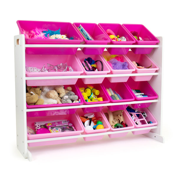 Molly Supersized Extra Large White and Pink 16-Bin Toy Organizer