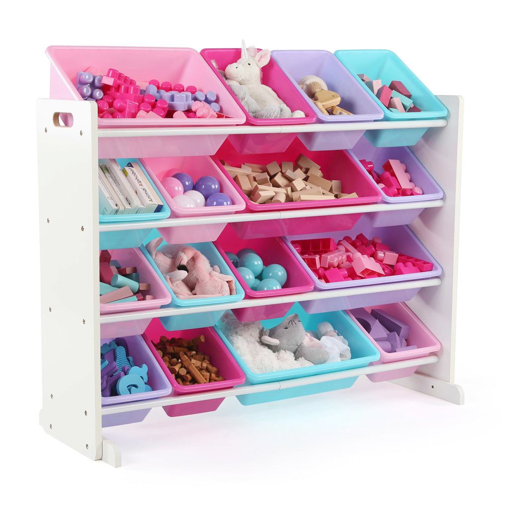 Forever Supersized Extra Large White and Pink 16-Bin Toy Organizer
