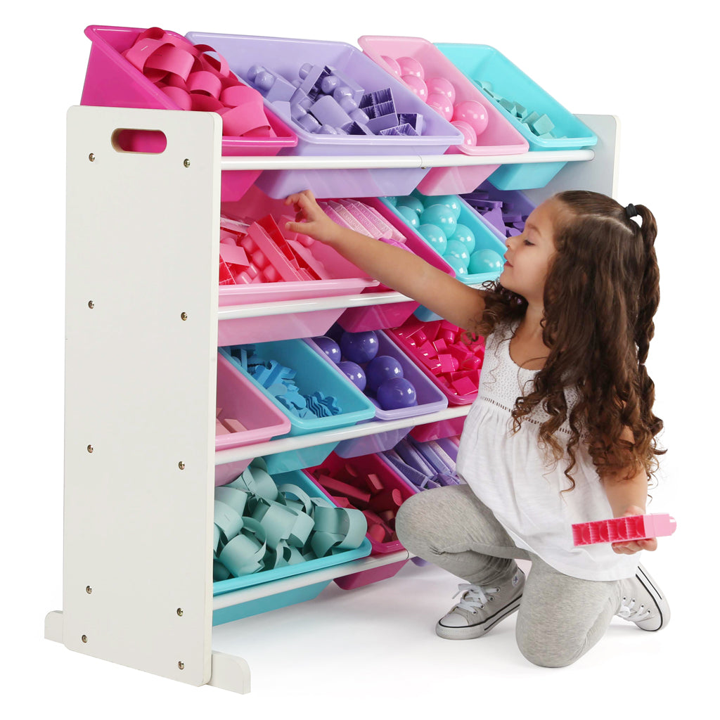 Kids' Toy Organizer with 16 Storage Bins Natural/Mint - Humble Crew