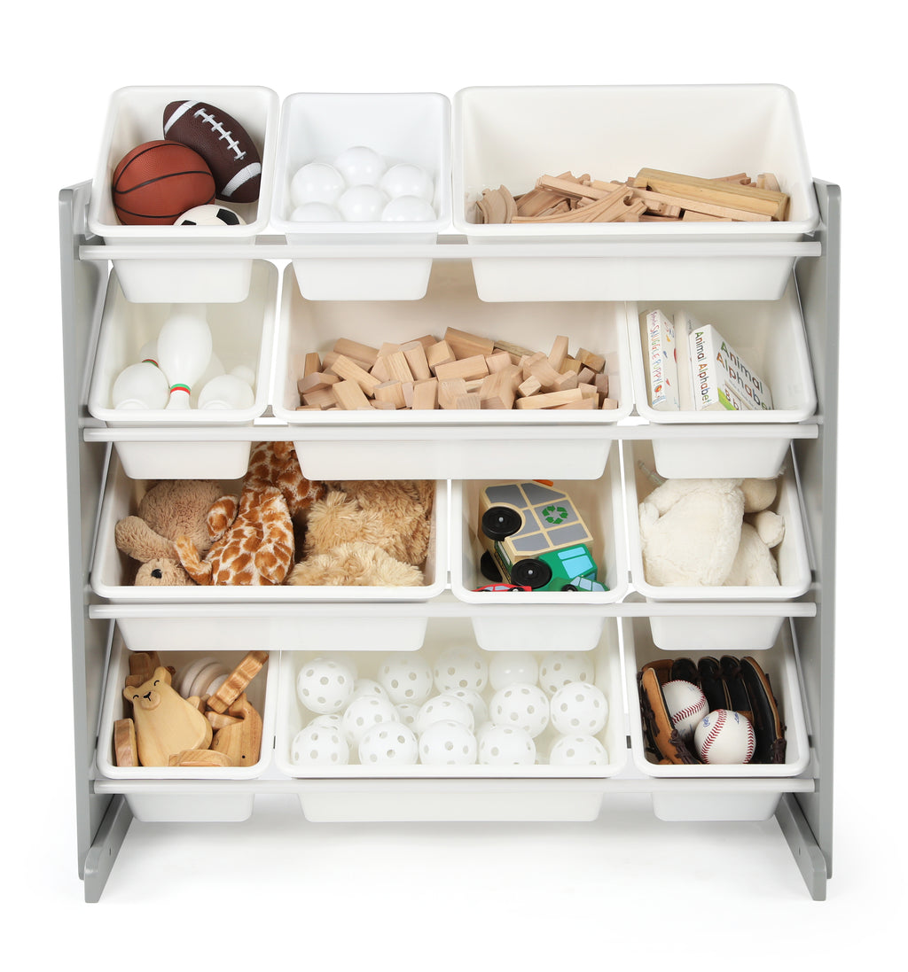 White/Multi 12-Bin Kids Toy Storage Organizer