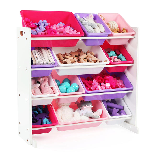 White/Multi 12-Bin Kids Toy Storage Organizer