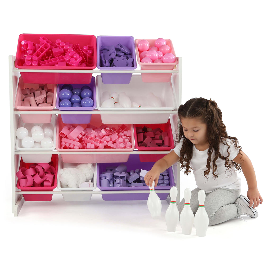 Humble Crew Children Space-Saving Toy Storage Metal Organizing Racks, Pink and White