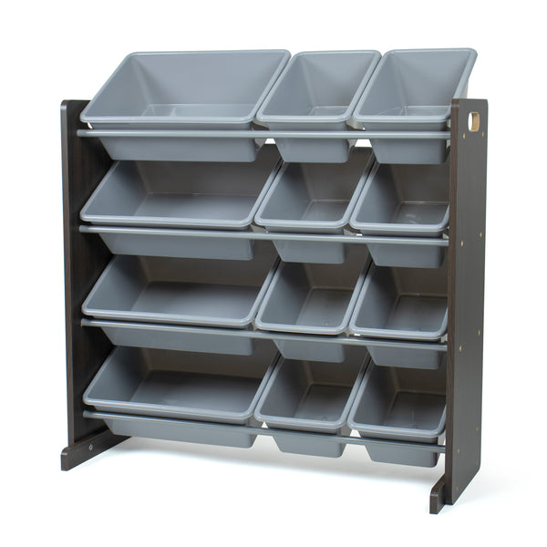 Sumatra Toy Storage Organizer with 12 Storage Bins, Espresso/Grey