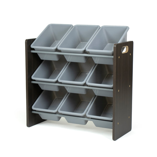 Sumatra Toy Storage Organizer with 9 Storage Bins, Espresso/Grey